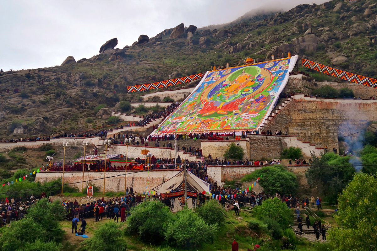 Thangka Unfurling during Paro Tshechu Festival Bhutan