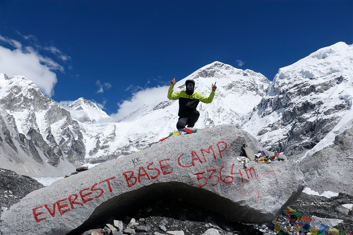 client enjoying at everest base camp