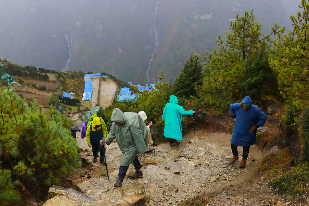 challenging and slippery trail to ebc during monsoon