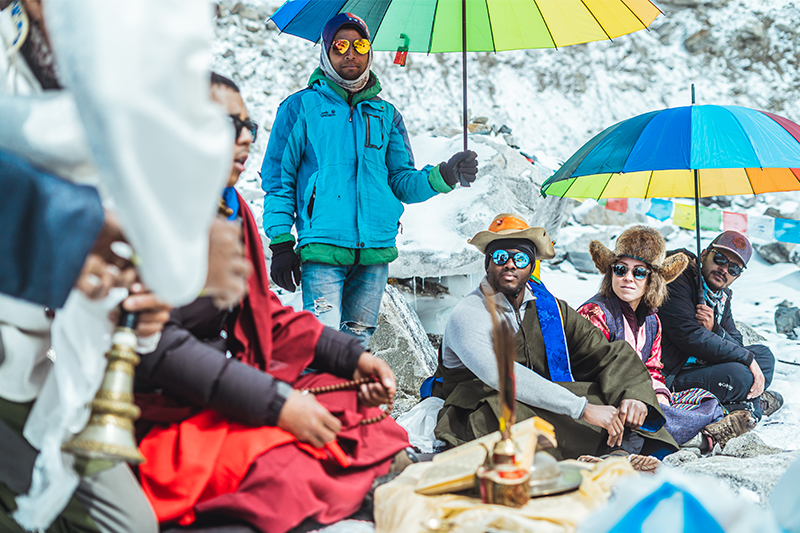 Wedding crew performing rituals at Everest Base Camp