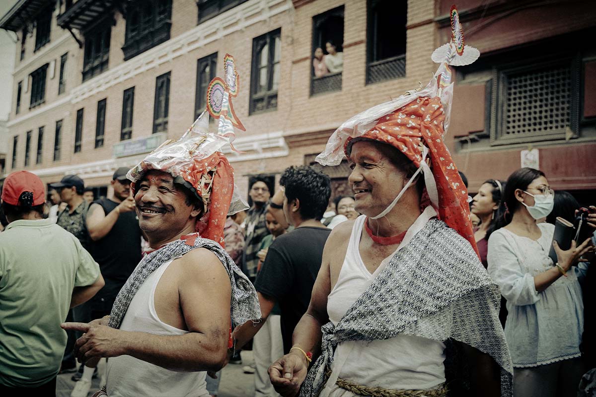 Newari community people celebrating gai jatra 