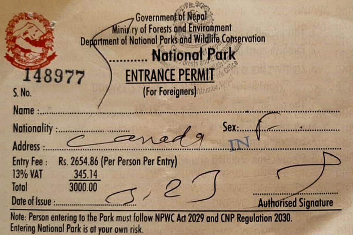 permit for Sagarmatha National Park