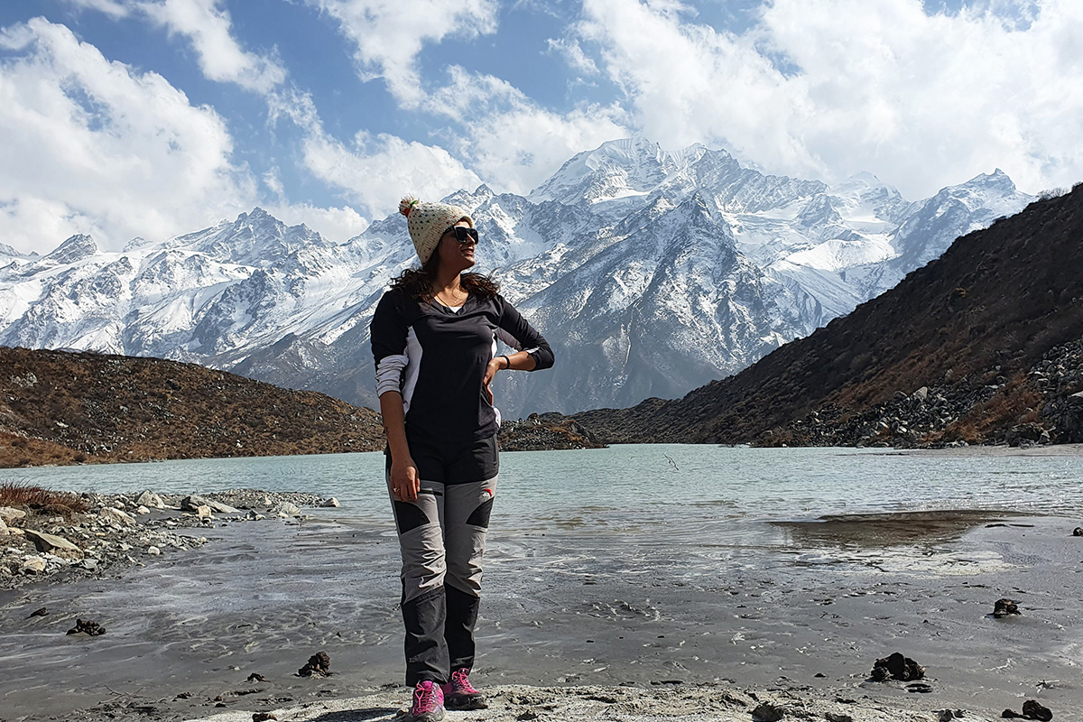 solo female traveler at langtang valley trek